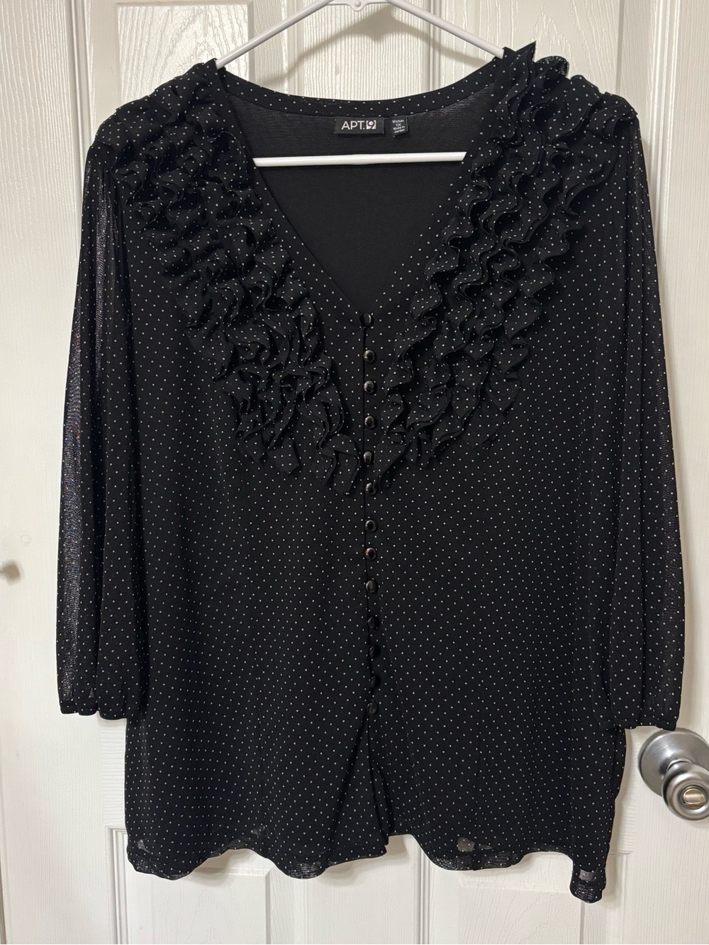 Apt. 9 womens plus size black polka dot ruffled blouse
